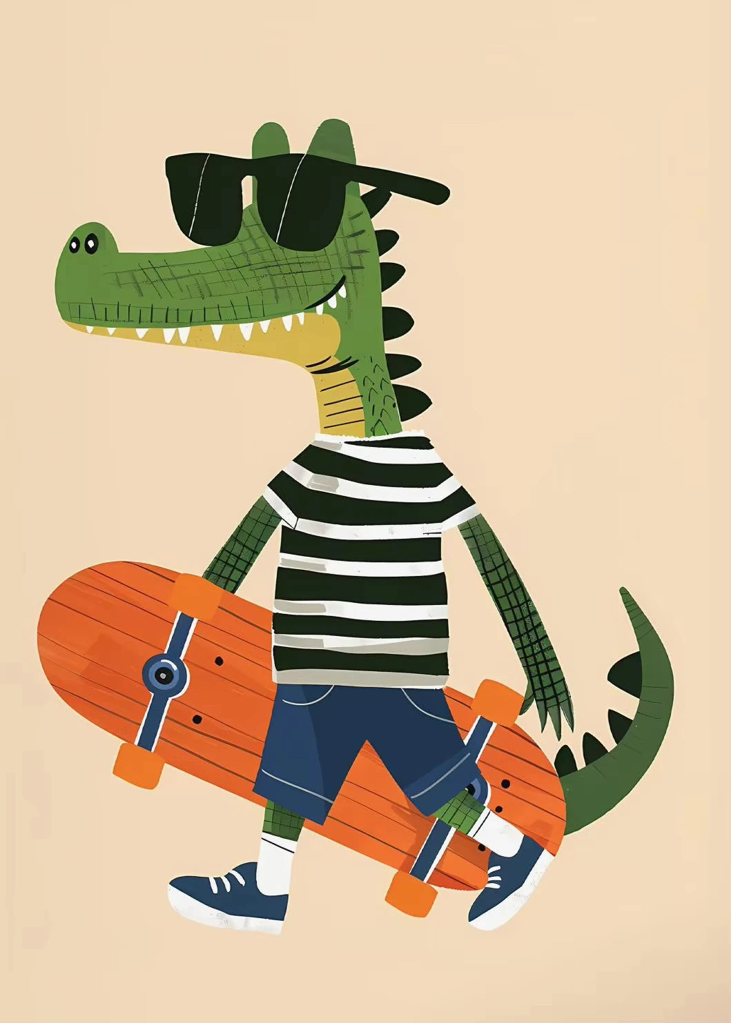 Cute Skateboard Animals Kids Canvas Wall Art Print