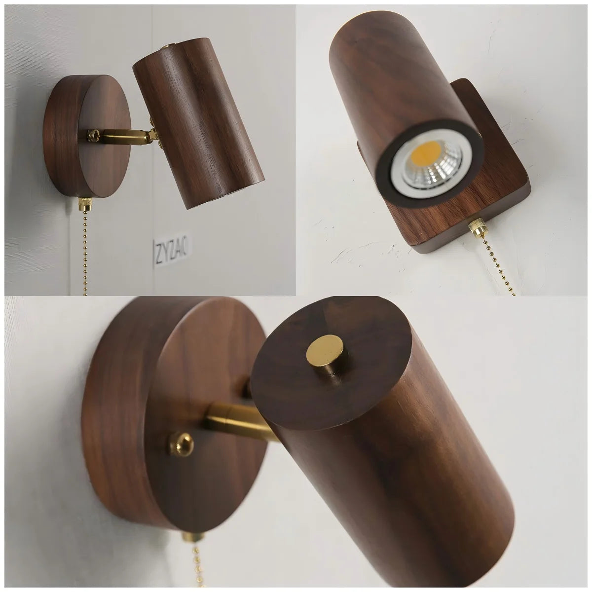 walnut wood wall sconce, front view on white background
