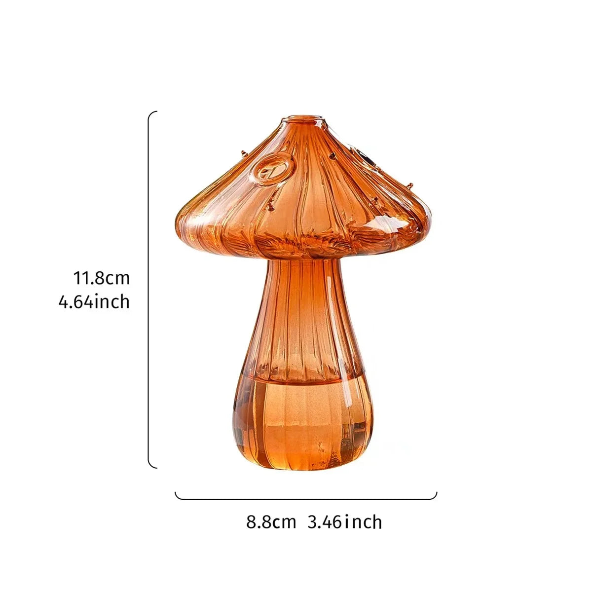Small glass mushroom bud vase with single dried botanical stem for desk