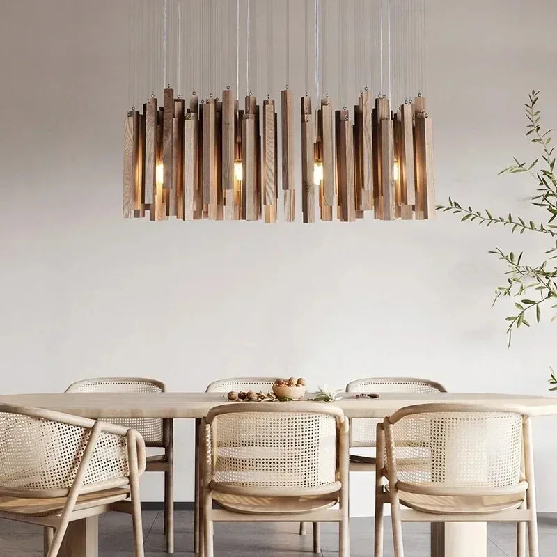 Dark wood chandelier at 15.7 in (40 cm) with exposed LED heads