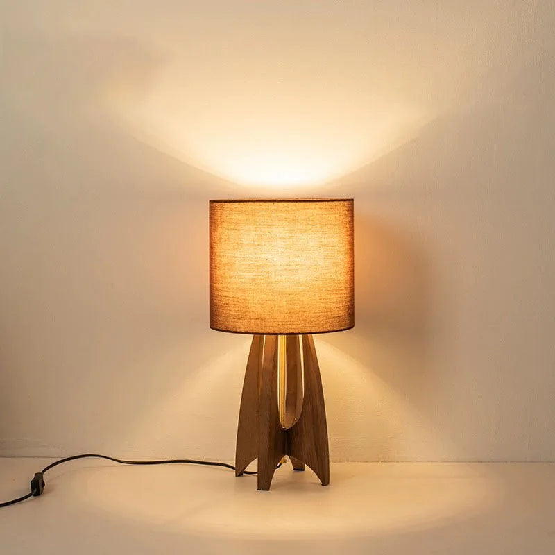 Fabric shade texture detail beige linen Nordic table lamp close-up