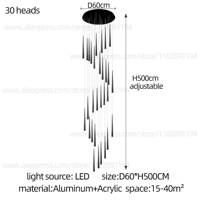 Remote dimming aluminium chandelier shifting its color temperature