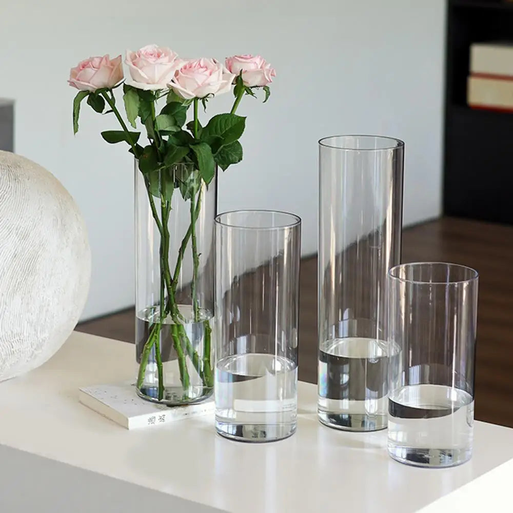 7.5x20cm small clear plastic cylinder vase as wedding table centrepiece