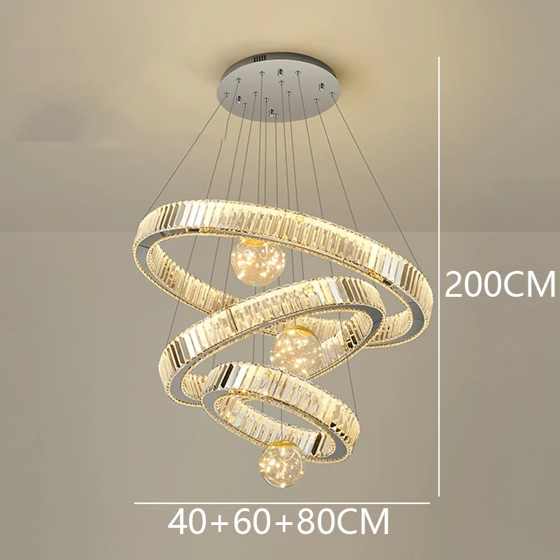 Five ring crystal chandelier in silver with its LED bulbs included