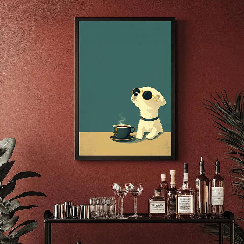 Funny Retro Dog Illustration Canvas Wall Art