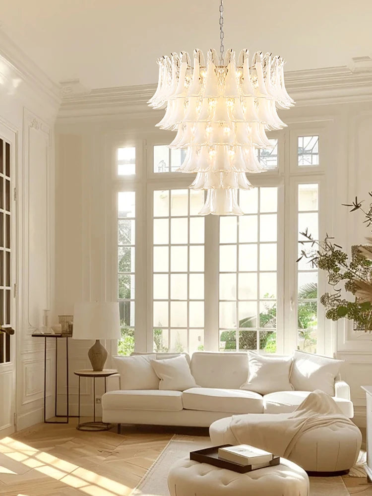 Brass frame petal chandelier at 11.0 in across with E14 bulbs included