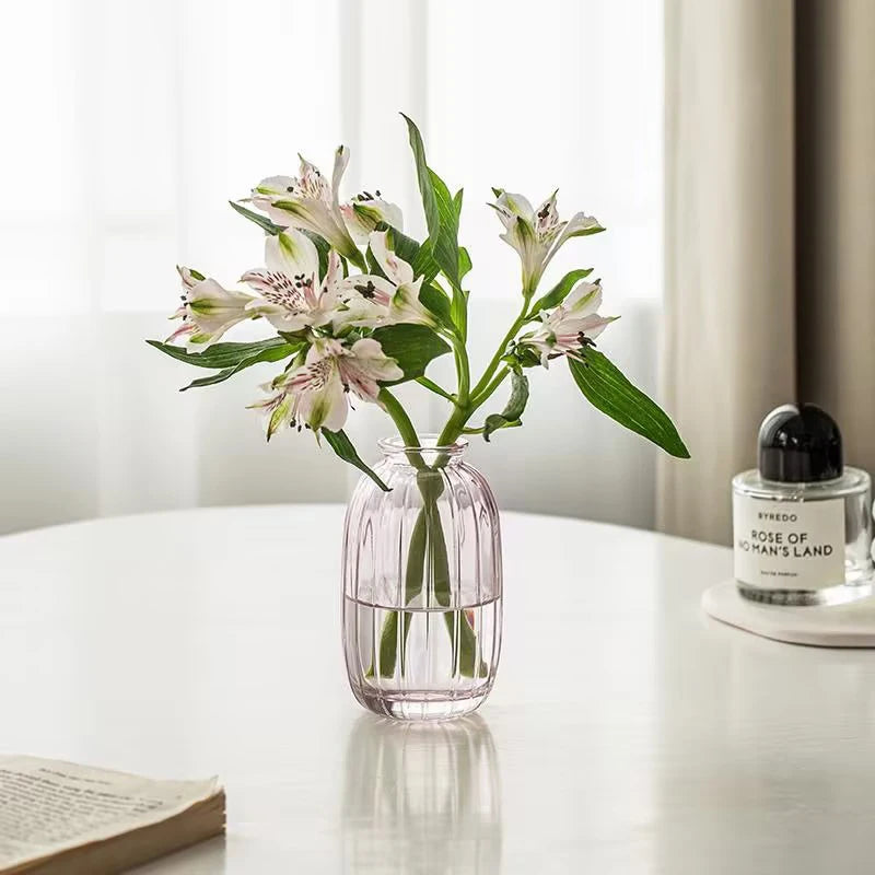 Close-up of transparent glass vase minimalist design detail