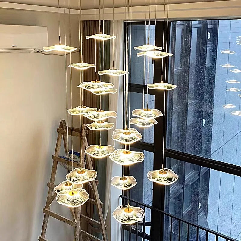Black ironware staircase cascade chandelier with acrylic rods
