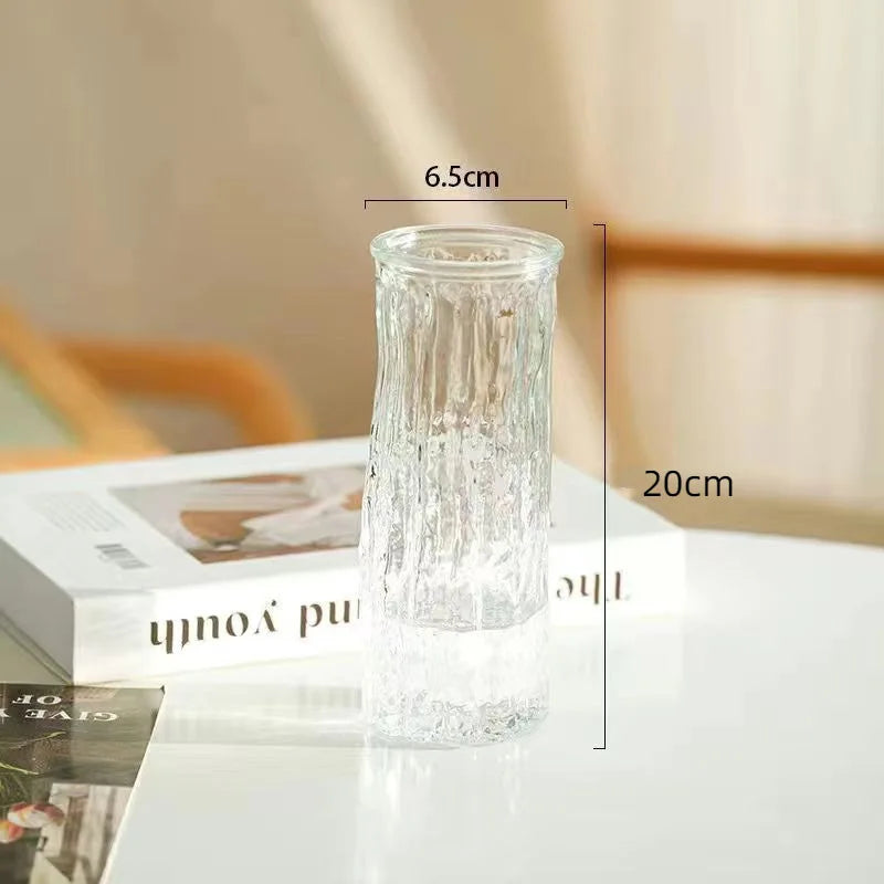 Glacier textured glass vase side profile showing full height and ice texture