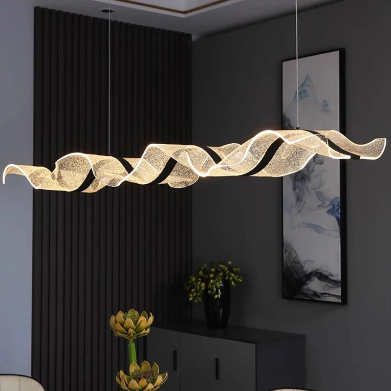 Wave chandelier, 70.9 in long, with remote control switching