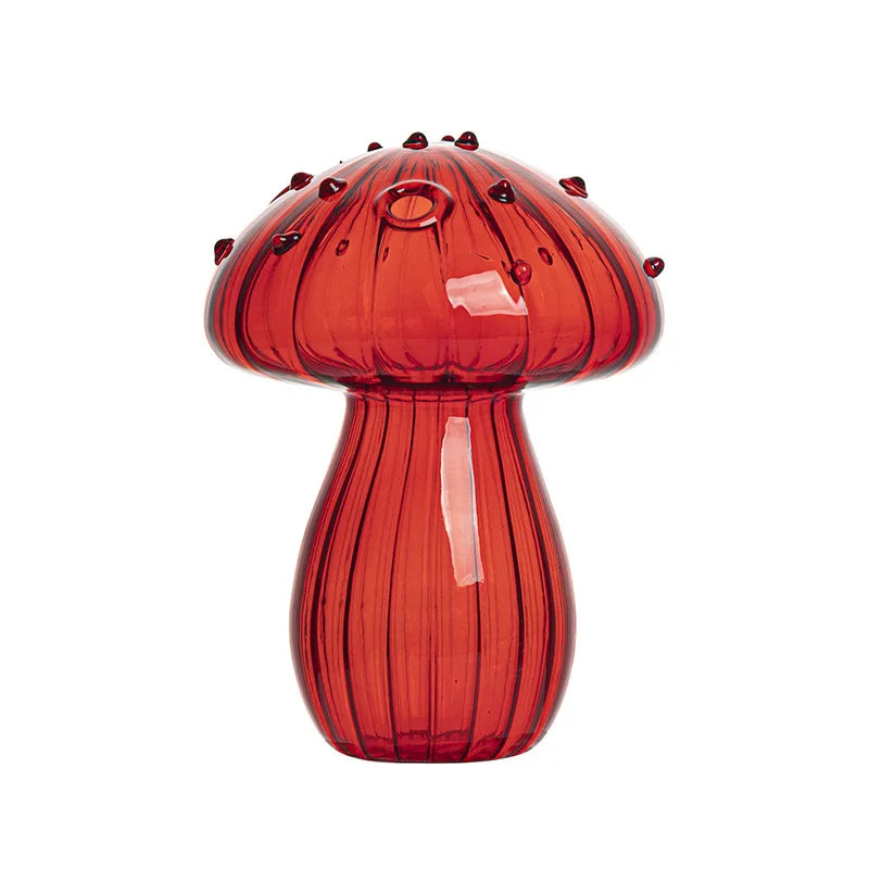 Style E crystal glass mushroom vase with hydroponic plant cutting