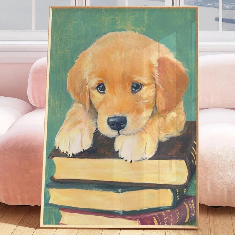Funny Retro Dog Illustration Canvas Wall Art