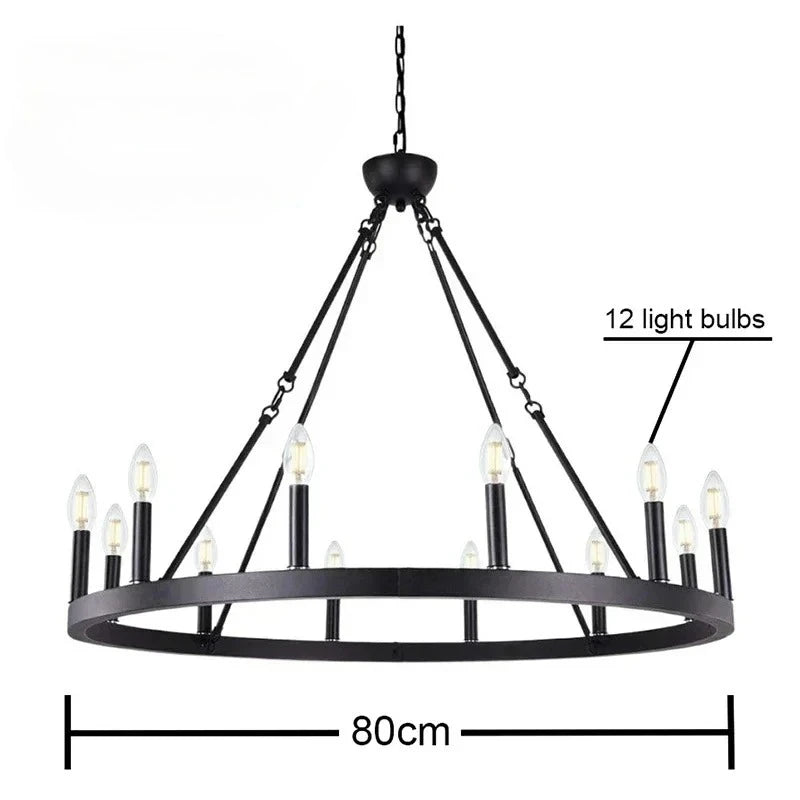 Painted wrought iron ring and socket detail on the chandelier