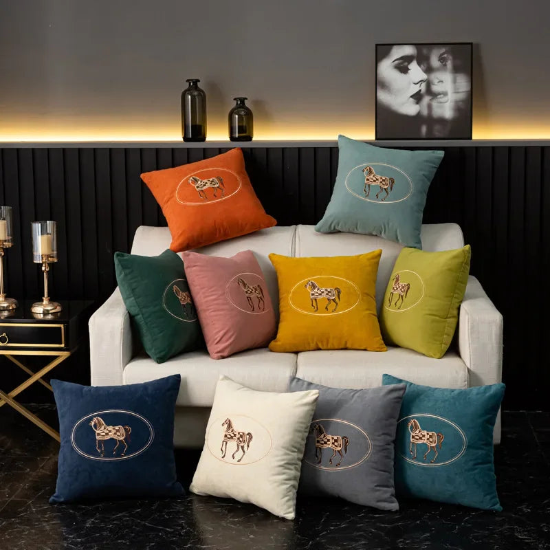 Embroidered Horse Throw Pillow Cover