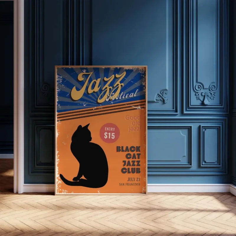 Black Piano Fortune Cat Canvas Wall Art
