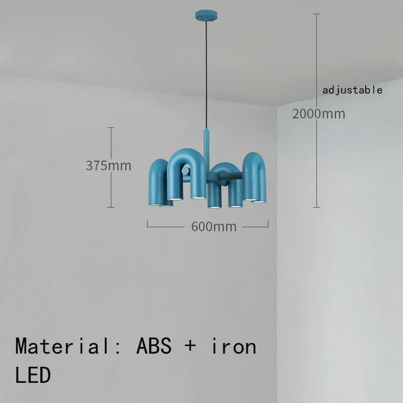 Designer U shaped iron chandelier in grey for a restaurant interior
