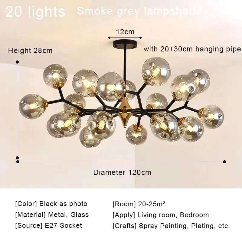 Twenty light amber glass ball chandelier with clustered globes