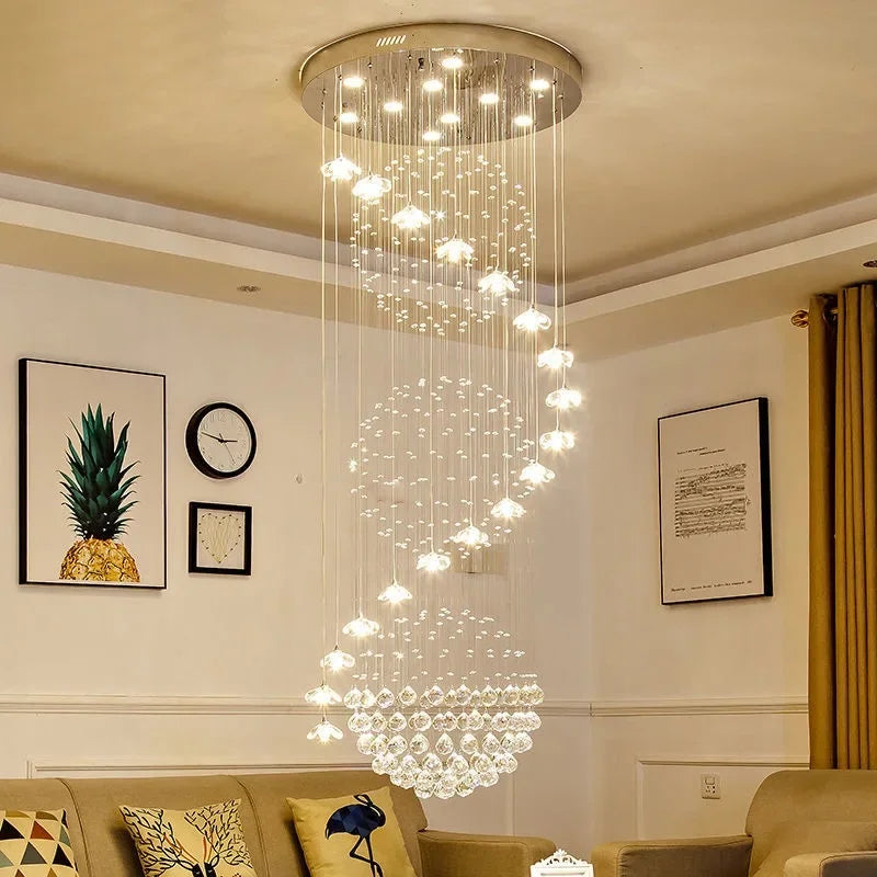 Chrome plated crystal flower chandelier with cascading K9 crystal heads