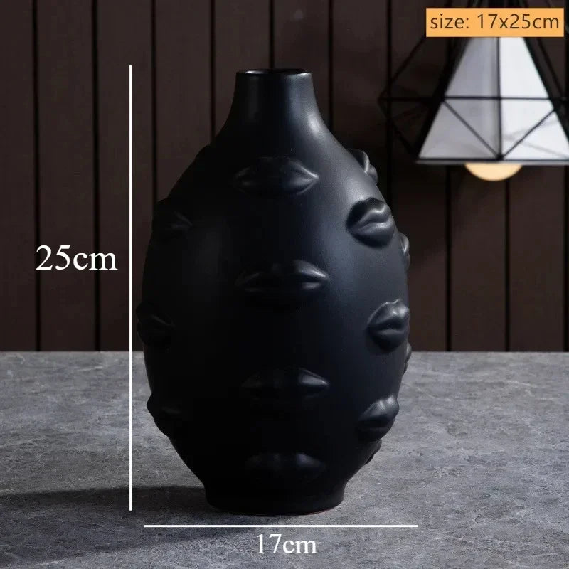 Ceramic human face sculpture vase handmade art flower arrangement