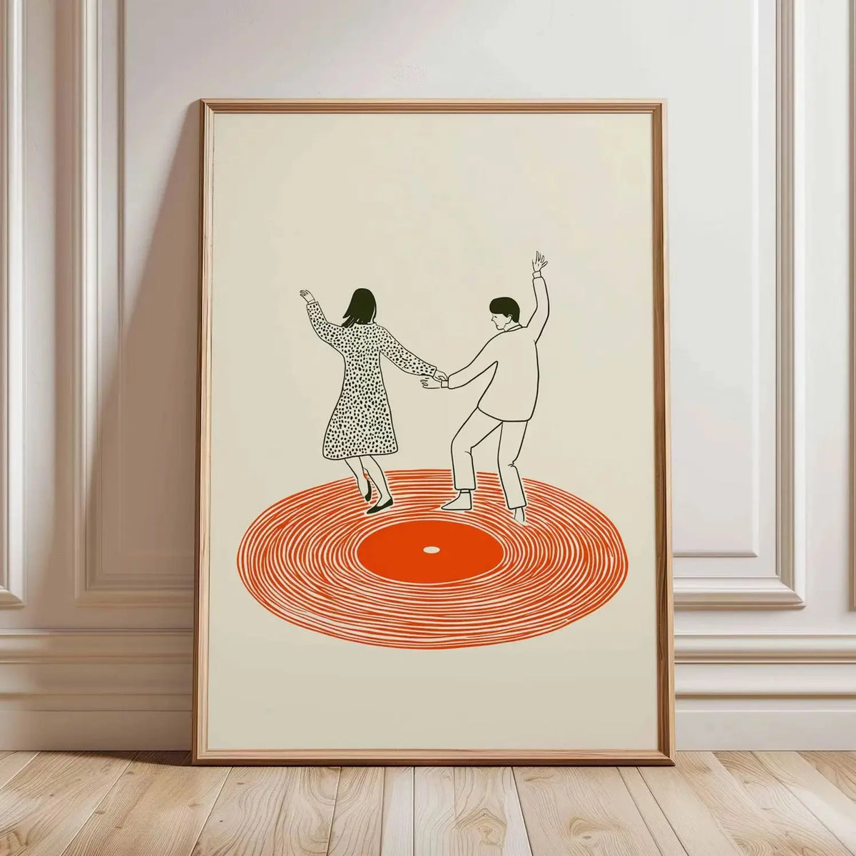 Retro Dancing Couple Record Player Canvas Wall Art