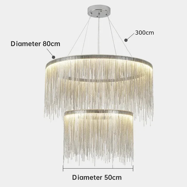 Silver chain chandelier, 15.7 inch diameter, on semi-flush mounting
