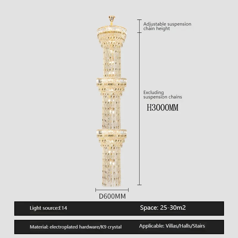 Five layer crystal chandelier, 27.6 inch diameter, in a villa atrium