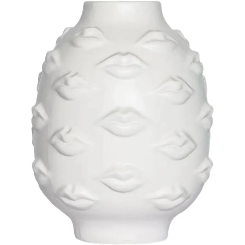 3D lip white pottery vase dry flower insert modern décor