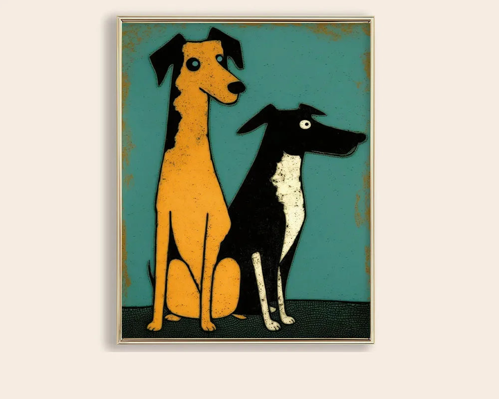 Funny Retro Dog Illustration Canvas Wall Art
