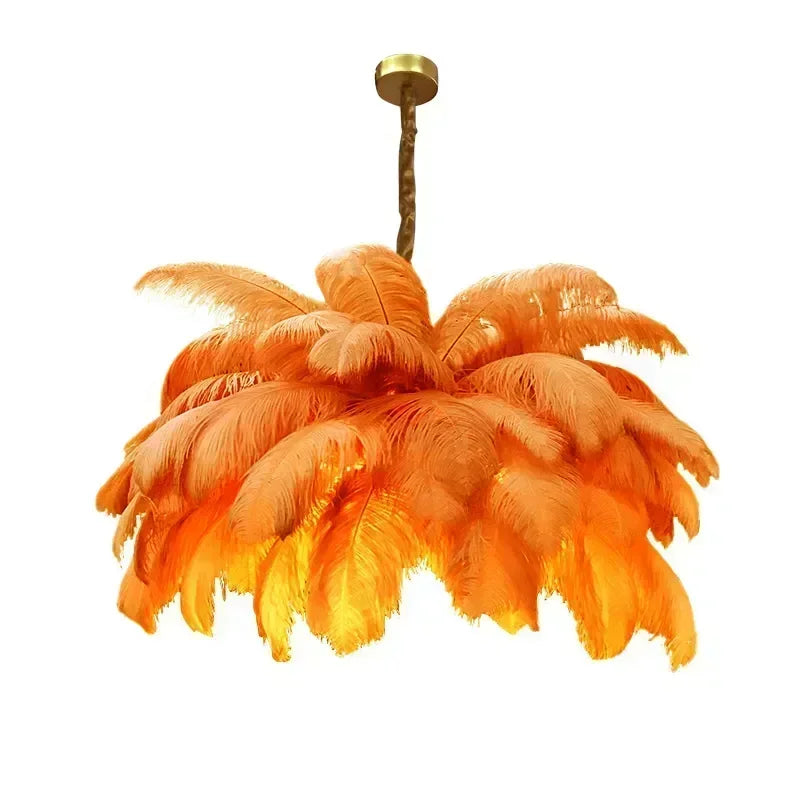 Red feather ring chandelier at 23.6 in across, non dimmable E14 fitting