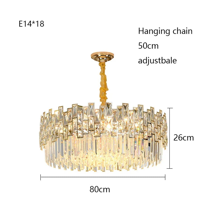 Postmodern crystal chandelier on a plated stainless steel frame