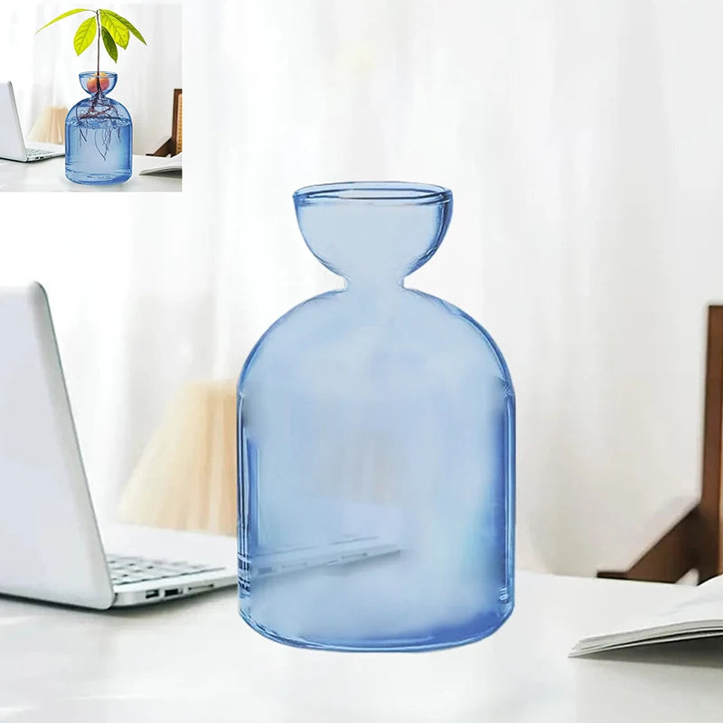 Avocado seed vase style A5 cylindrical shape with removable cradle on wooden desk