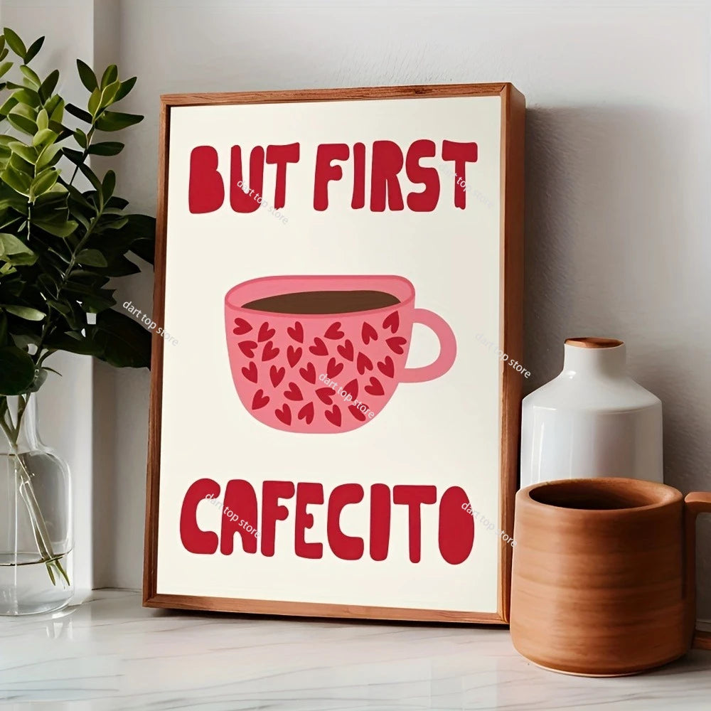 Coffee Lover Cartoon Animal Canvas Wall Art
