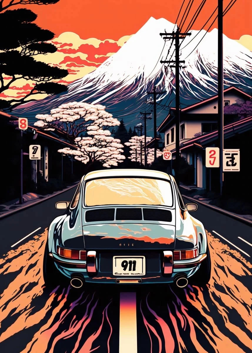 Retro GTR Japanese Landscape Car Canvas Wall Art