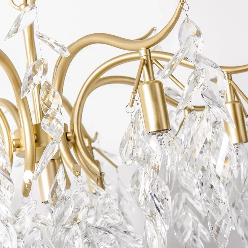 Black crystal chandelier with eleven arms and warm white light