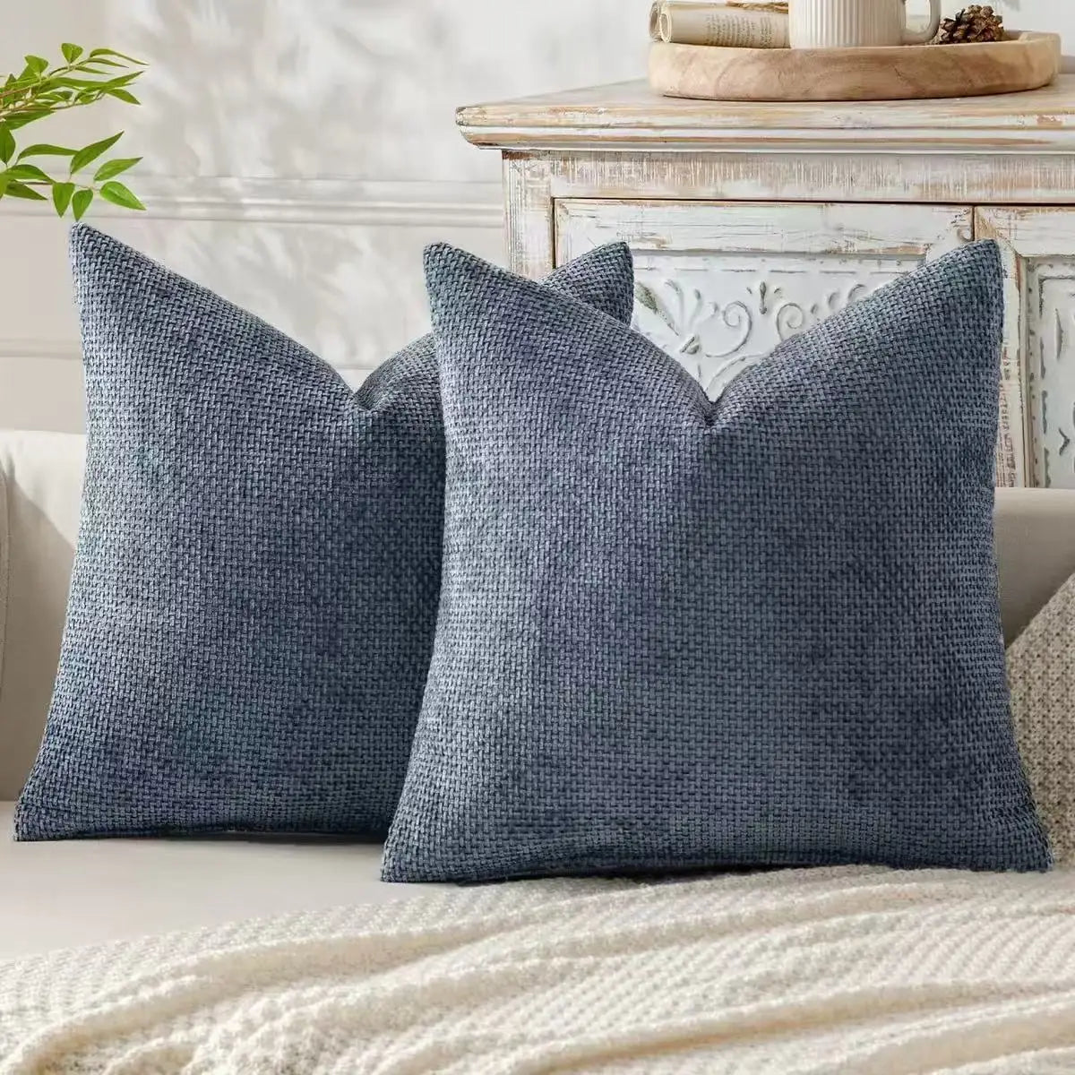 Cross-Stitch Chenille Pillow Cover — styling detail