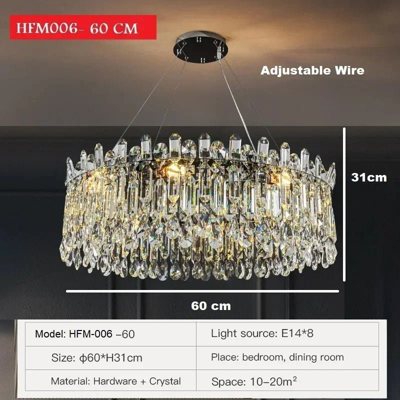 Brushed steel crystal chandelier on chain pendant mounting, assembly needed