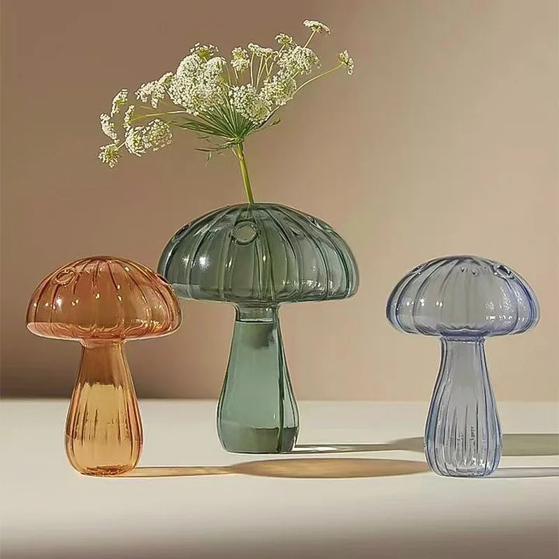 Brown mini mushroom glass vase as cottagecore desktop accent display