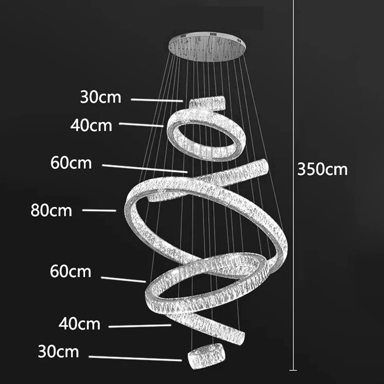 App and remote controlled crystal ring chandelier, dimmable