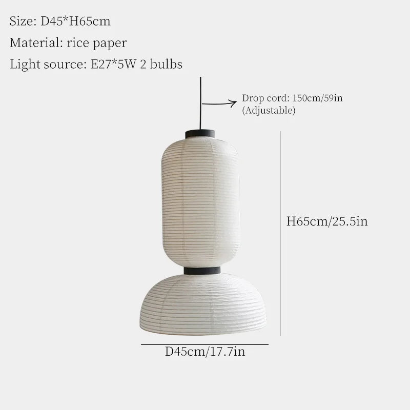 Minimalist paper shade chandelier with two E27 LED bulbs and chrome hardware