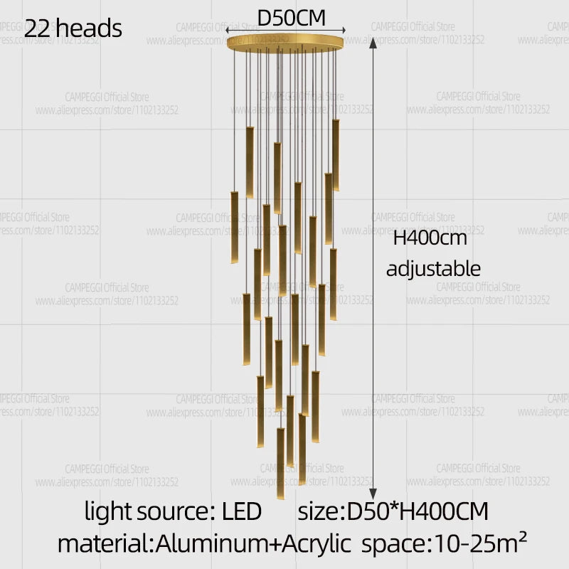 White light across the acrylic diffusers of a rod chandelier