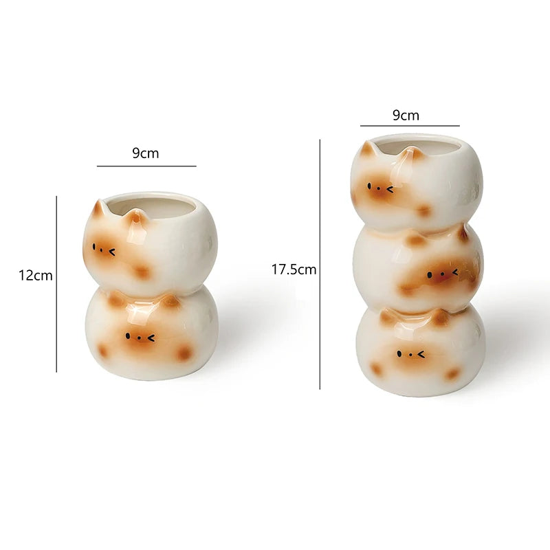 Ceramic Siamese cat flower vase flower arrangement décor