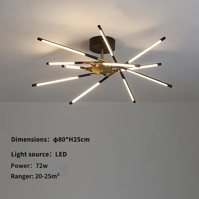 Modern multi head chandelier with gold arms for a stairwell void