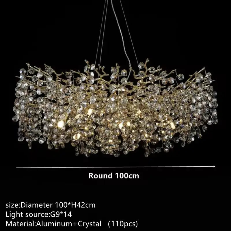 Modern crystal chandelier in gold, 18.1 inch round size, for a study or hall