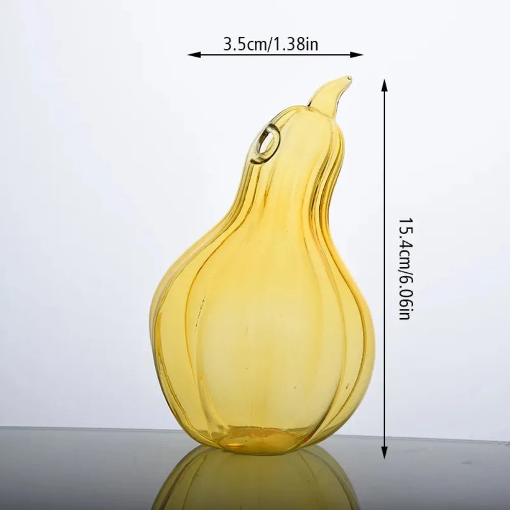 Pair of glass fruit-shaped bud vases in pear and pomegranate styles