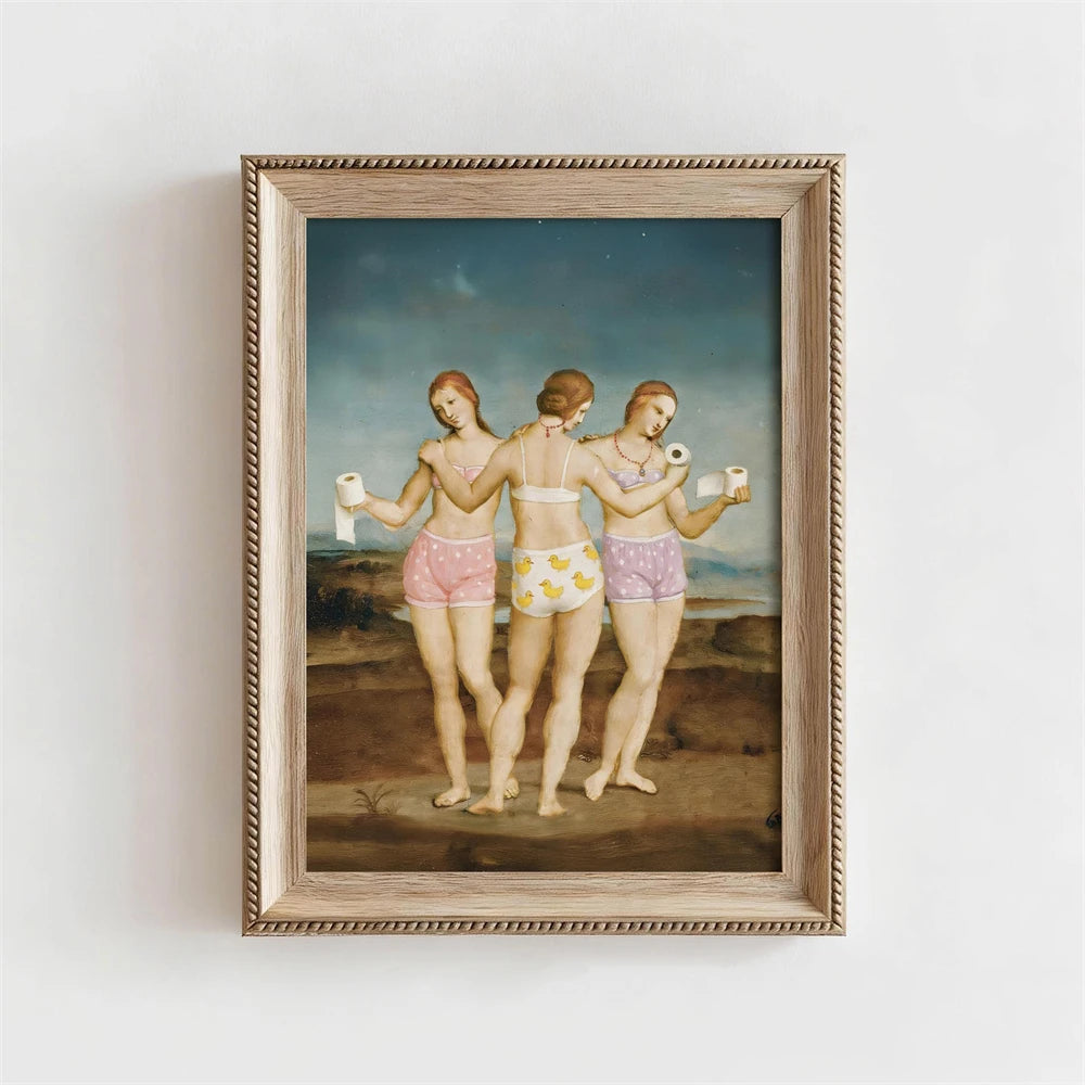 Altered Statue Humorous Bathroom Canvas Wall Art