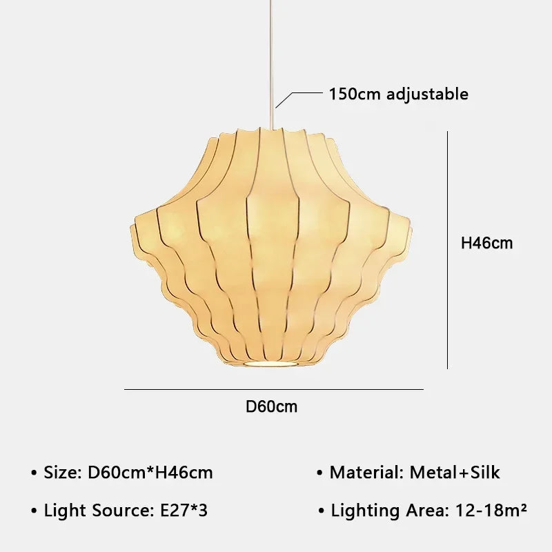 Cord pendant silk chandelier with knob switch and iron finish frame