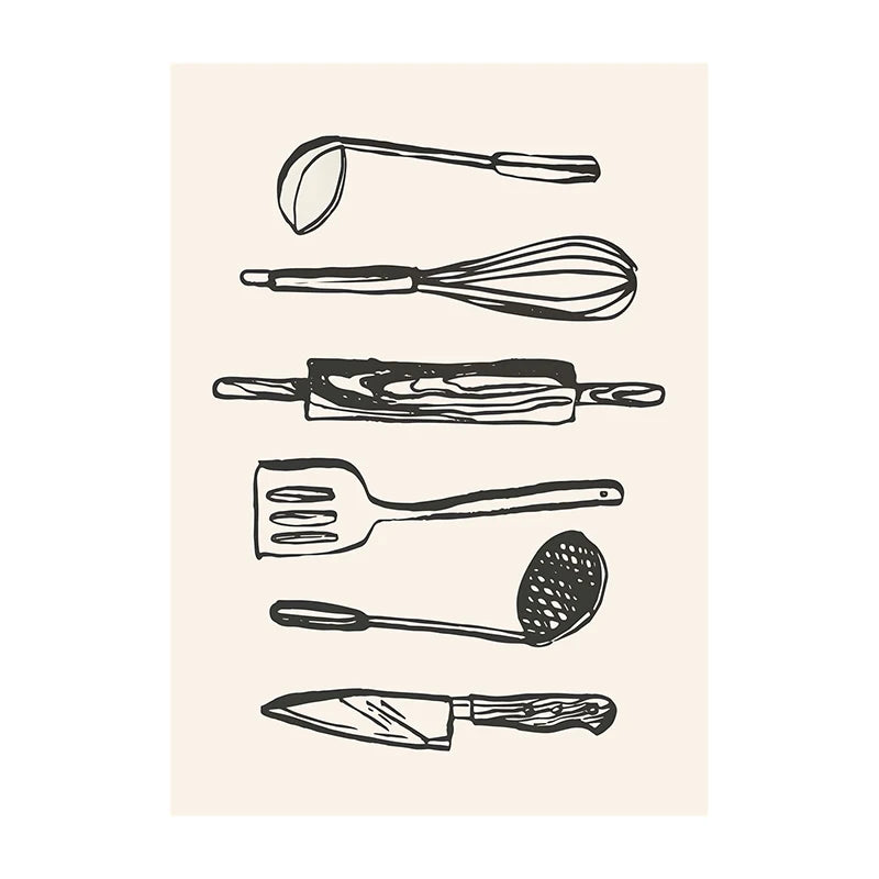 Trendy Kitchen Pizza Sushi Minimalist Canvas Wall Art