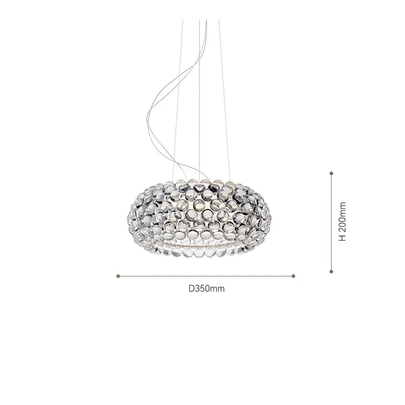 Beaded table lamp version at 13.8 in (35 cm) on a chrome base