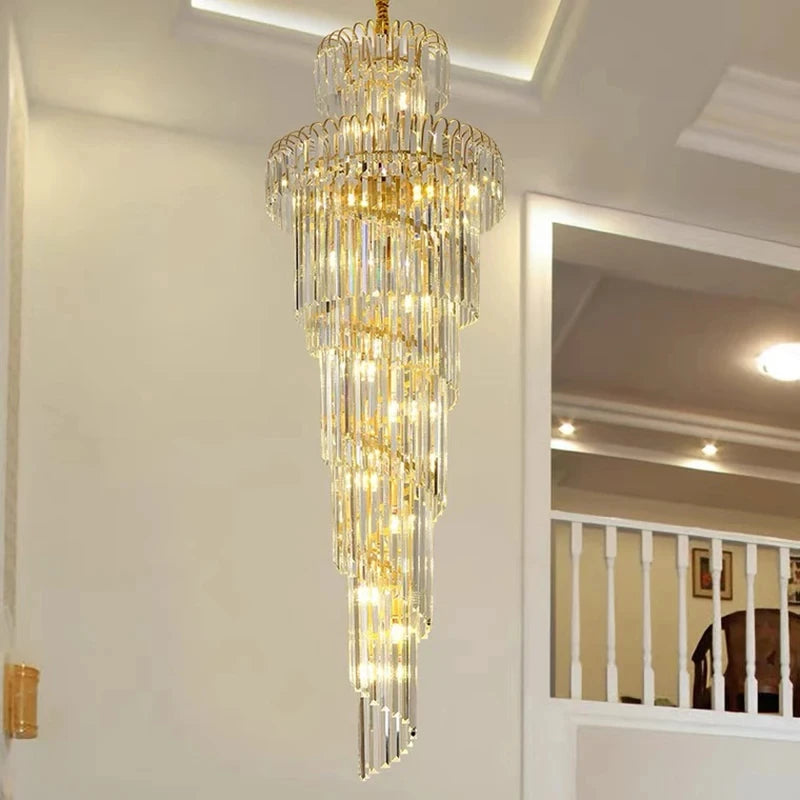 Plated iron crystal chandelier, 15.7 inch diameter by 47.2 inch drop, in gold