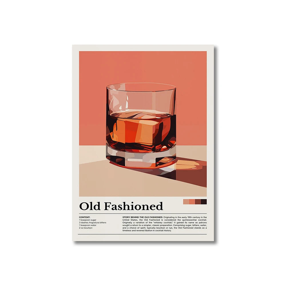 Retro Cafe Cocktail Cappuccino Canvas Wall Art